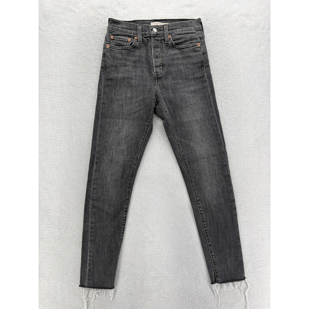 Levis Wedgie Skinny Jeans Womens 27 Gray Charcoal Wash High Rise Stretch Raw Hem